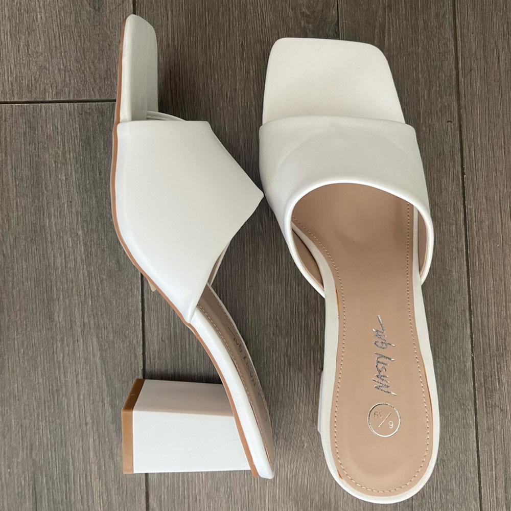 Nasty Gal all white slip on heels/sandals size 6